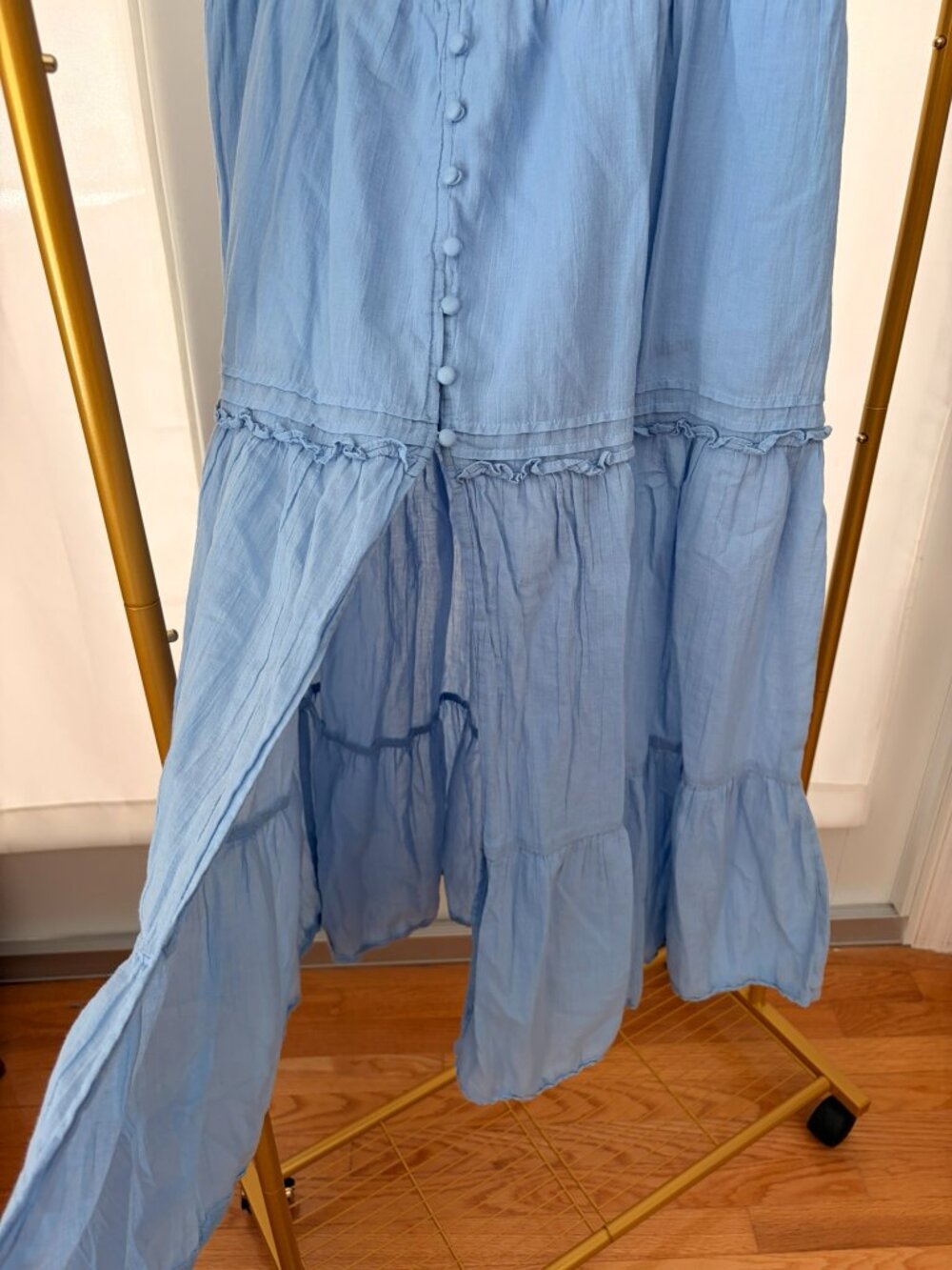 Aerie Blue Cotton Button Front Tiered Maxi Skirt Medium - Picture 3 of 7